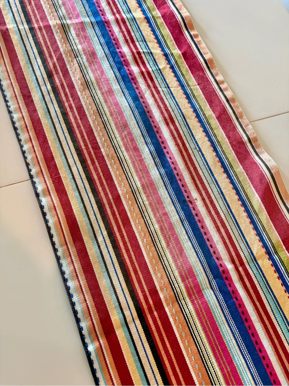 Vintage Multicolor Striped Table Runner 80”x16”